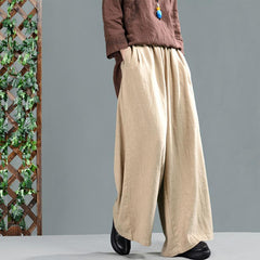 Retro Cotton Linen Women Casual Wide Leg Pants