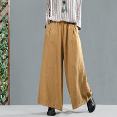 Retro Cotton Linen Women Casual Wide Leg Pants