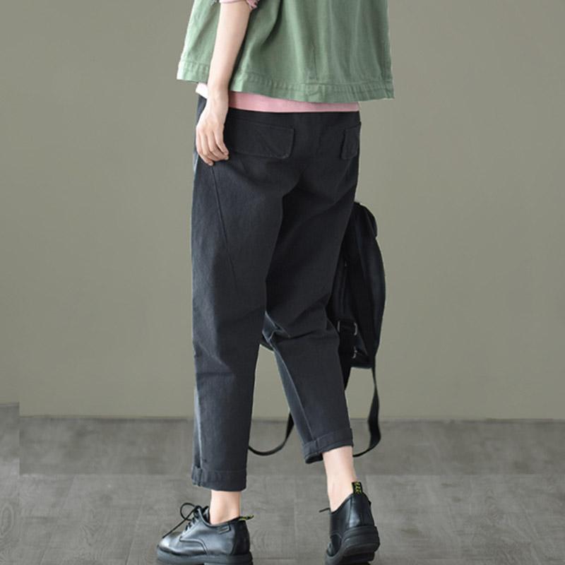 Retro Elastic Waist Casual Cotton Pants