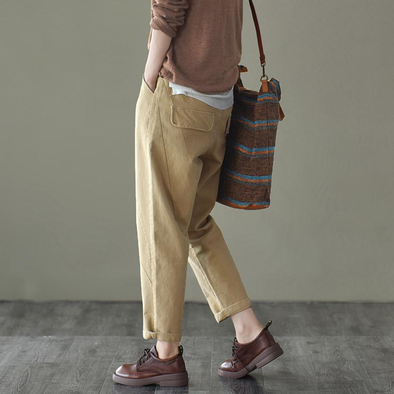 Retro Elastic Waist Casual Cotton Pants