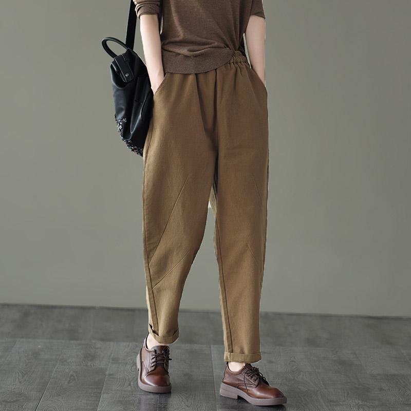 Retro Elastic Waist Casual Cotton Pants