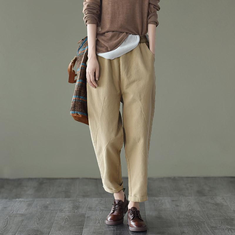 Retro Elastic Waist Casual Cotton Pants