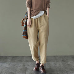 Retro Elastic Waist Casual Cotton Pants