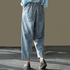 Retro Embroidered Loose Harem Denim Pants