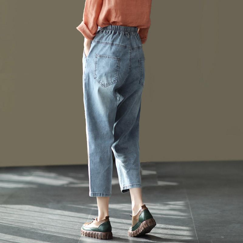 Retro Embroidery Casual Denim Harem Pants