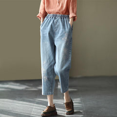 Retro Embroidery Casual Denim Harem Pants