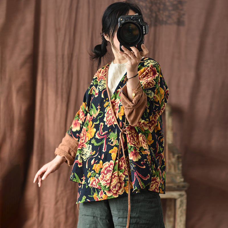 Retro Floral Women Spring Cotton Coat