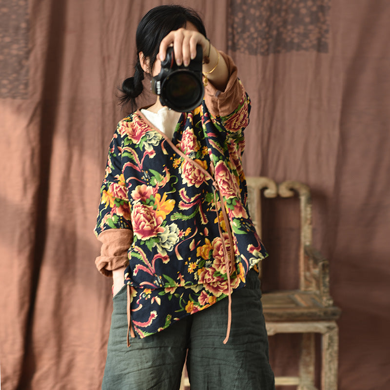 Retro Floral Women Spring Cotton Coat