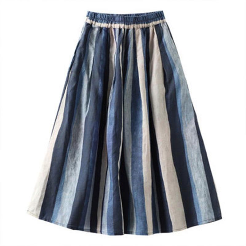 Retro High Waist A-line Linen Skirt