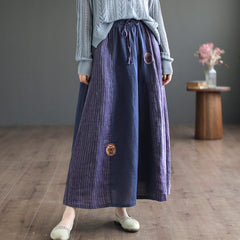 Retro Linen Embroidery Spring Summer A-line Skirt