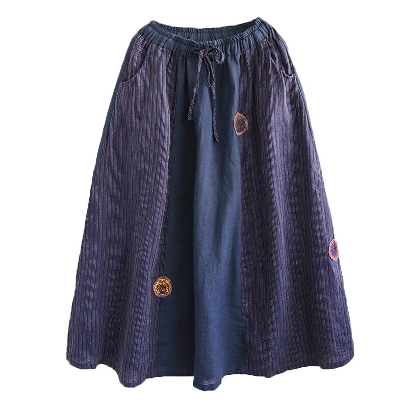 Retro Linen Embroidery Spring Summer A-line Skirt