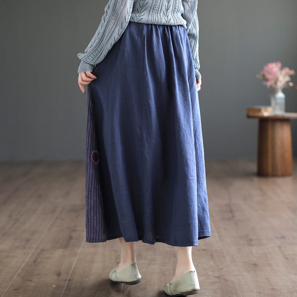 Retro Linen Embroidery Spring Summer A-line Skirt