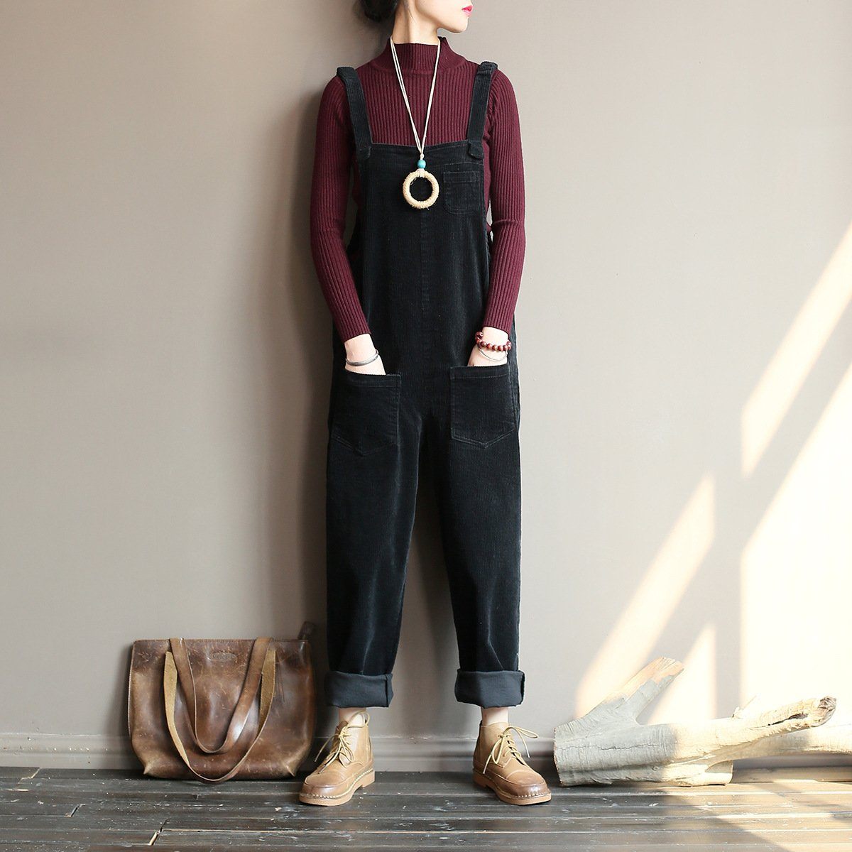 Retro Loose Casual Cotton Corduroy Jumpsuit