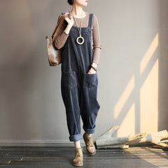 Retro Loose Casual Cotton Corduroy Jumpsuit