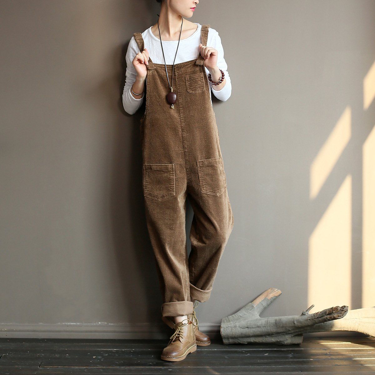 Retro Loose Casual Cotton Corduroy Jumpsuit