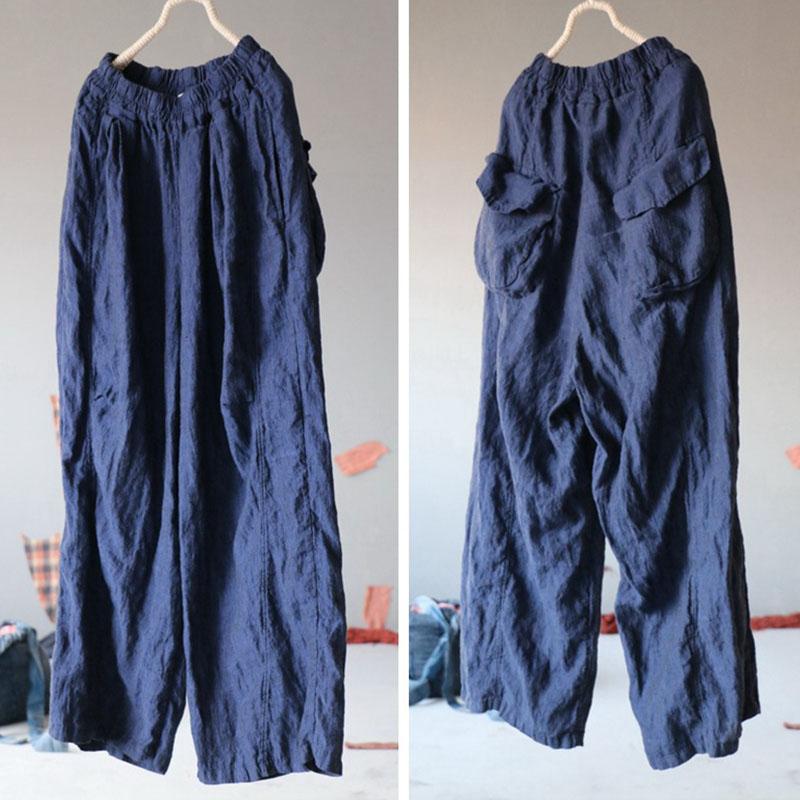 Retro Loose Thin Folded Linen Wide-Leg Pants