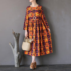 Retro Loose Totem Print Cotton Linen Dress