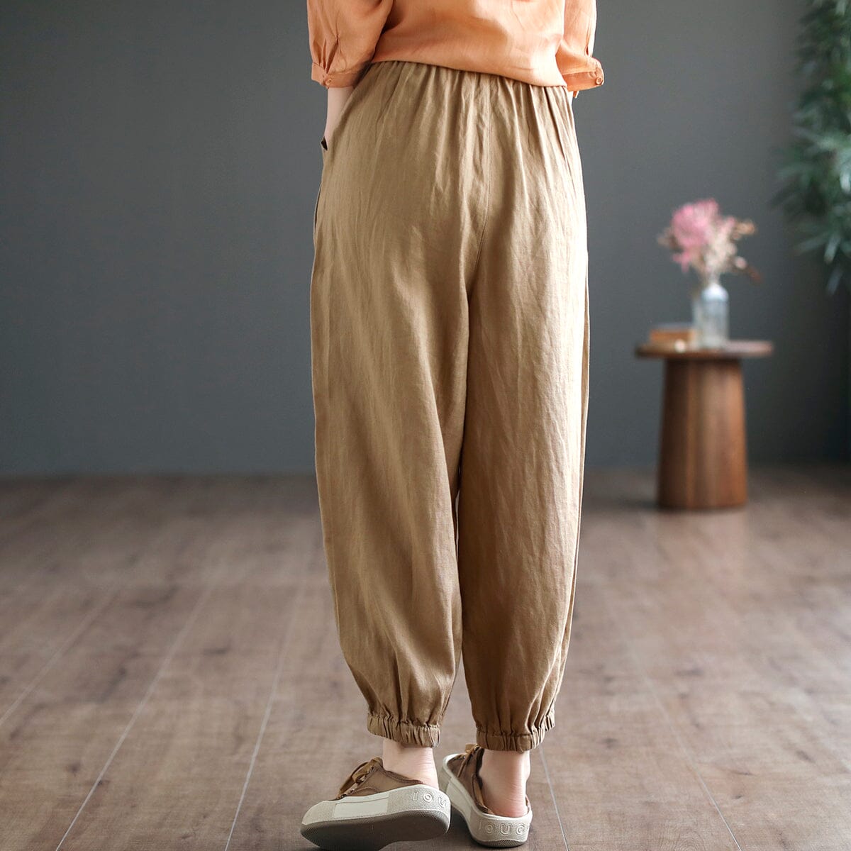 Retro Solid Linen Casual Solid Loose Pants