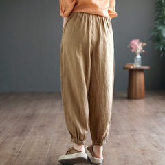 Retro Solid Linen Casual Solid Loose Pants