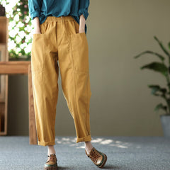 Retro Solid Women Spring Loose Casual Cotton Harem Pants