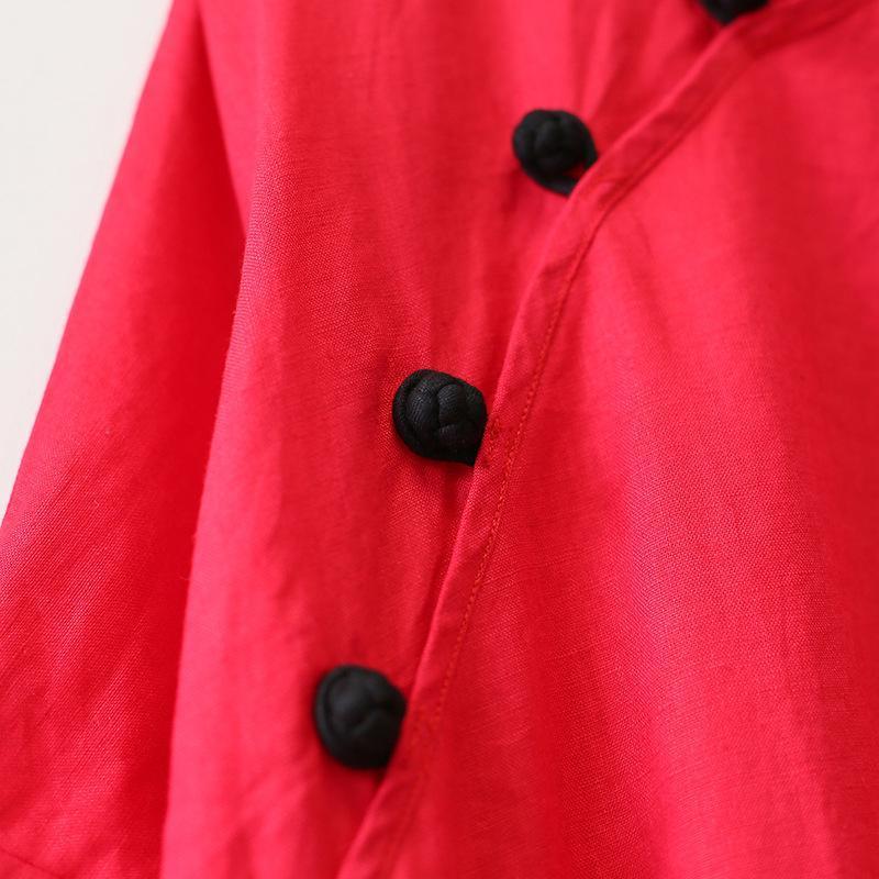 Retro Stand Collar Linen Chinese Frog Button Dress