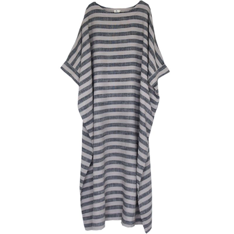 Retro Striped Plus Size Cotton Linen Dress