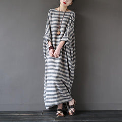 Retro Striped Plus Size Cotton Linen Dress