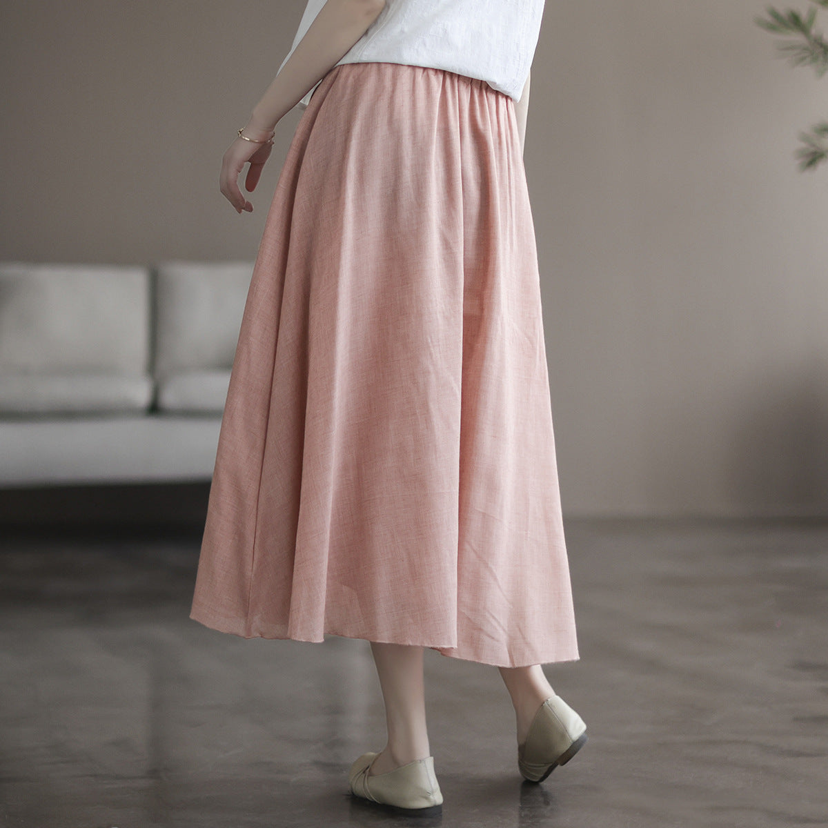 Retro Summer Cotton Linen Floral A-Line Skirt