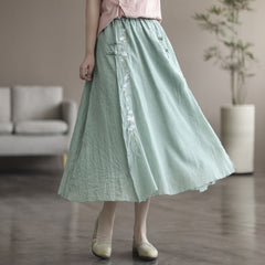 Retro Summer Cotton Linen Floral A-Line Skirt