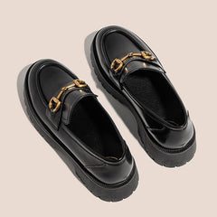 Round Toe Metal Chain Loafers Platform Shoes