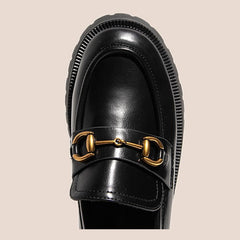 Round Toe Metal Chain Loafers Platform Shoes