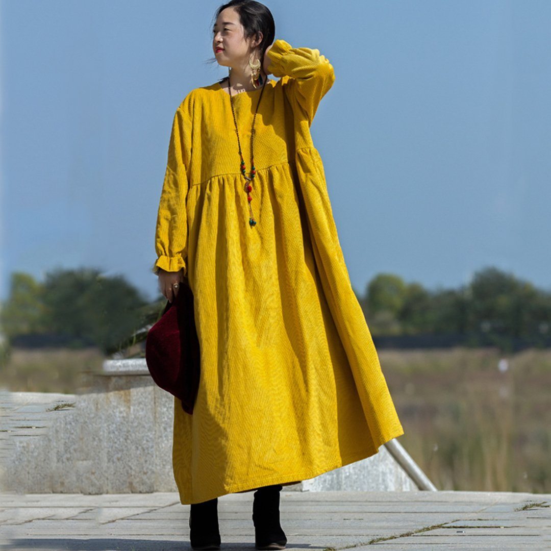 Ruffled-Sleeve Solid Oversized Dress - Bright Yellow