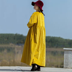 Ruffled-Sleeve Solid Oversized Dress - Bright Yellow