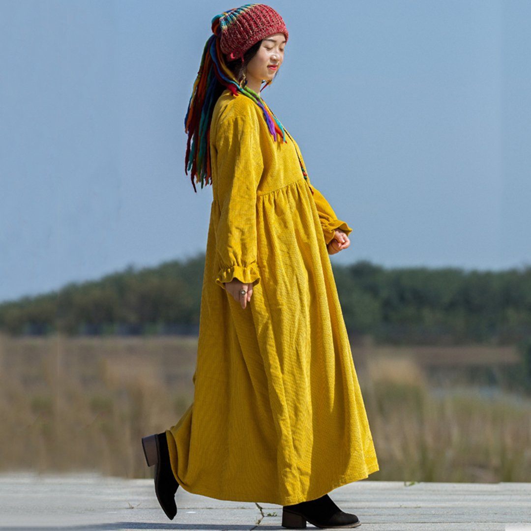 Ruffled-Sleeve Solid Oversized Dress - Bright Yellow