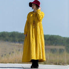 Ruffled-Sleeve Solid Oversized Dress - Bright Yellow