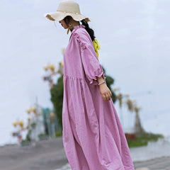 Ruffled V-Neck Cotton Oversized Solid Dress