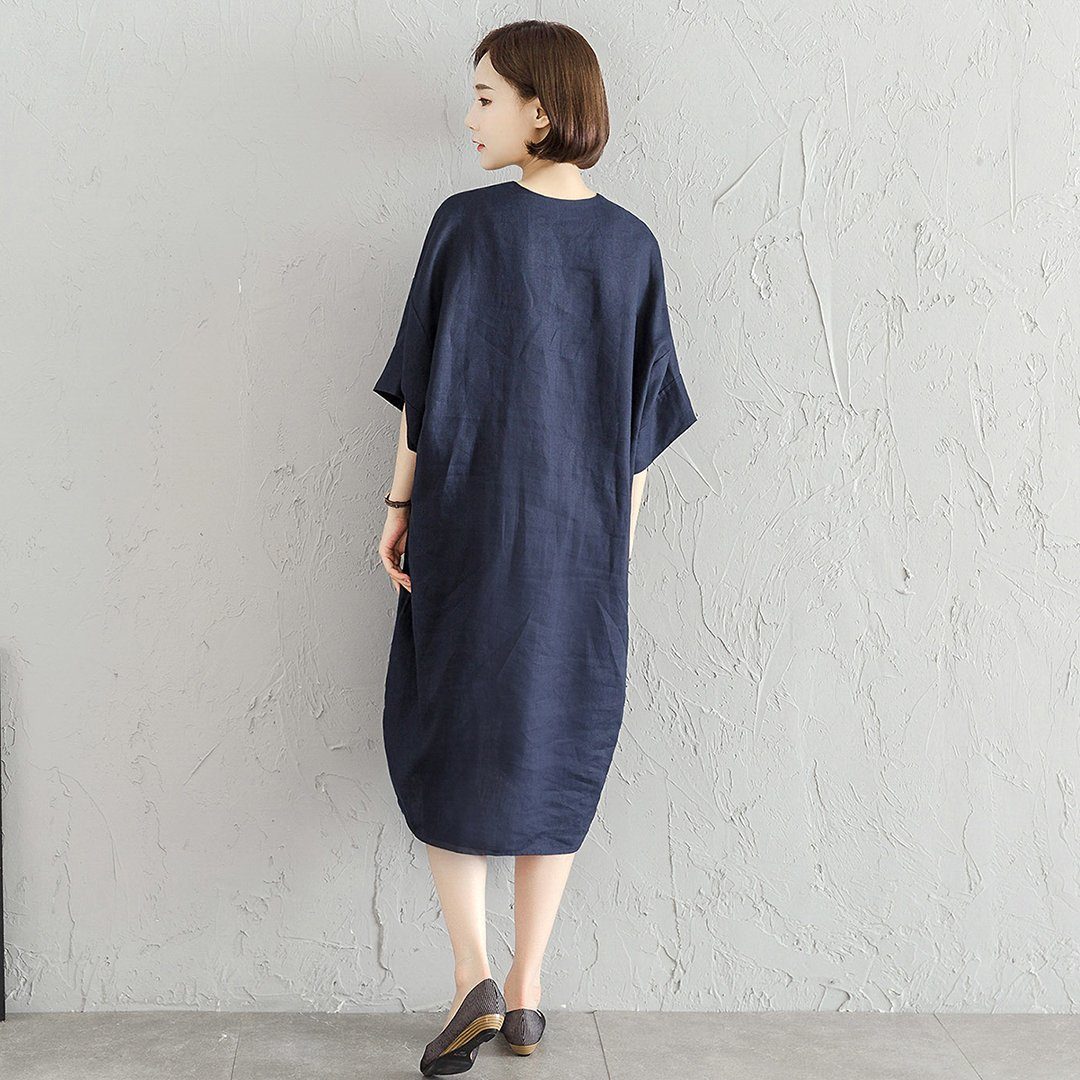 Simple Linen Comfortable High-Low Dress S-4XL