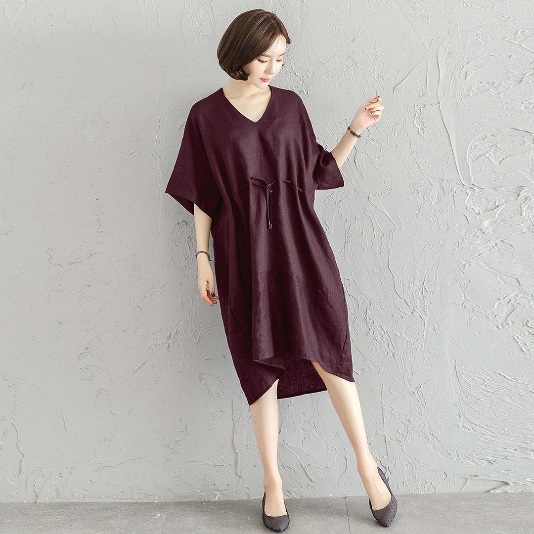 Simple Linen Comfortable High-Low Dress S-4XL