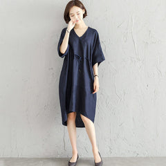 Simple Linen Comfortable High-Low Dress S-4XL