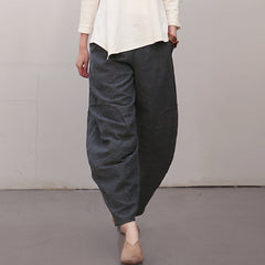 Black Women Casual Linen Cotton Wide Leg Pants BZ981106