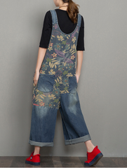 Floral suelto hecho a mano Denim Casual primavera Denim general mujeres monos QY01