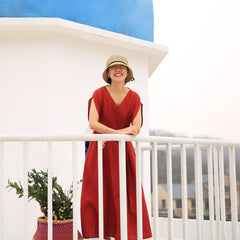 Red linen Women Dresses Casual Summer Maxi Wedding Dress Long Women Linen Dresses 21571