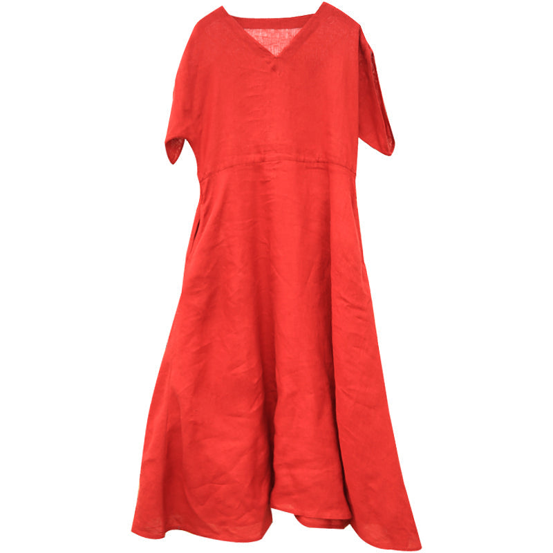 Red linen Women Dresses Casual Summer Maxi Wedding Dress Long Women Linen Dresses 21571