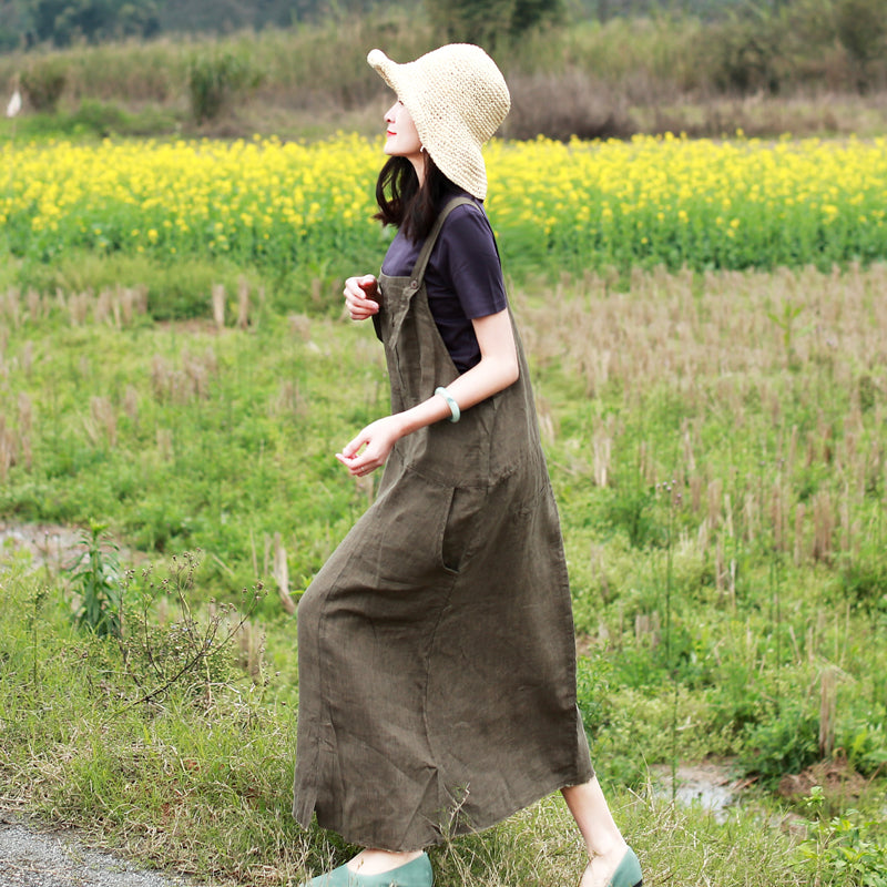 Green Summer Women Jumpsuits Linen Women Overall DYP9756