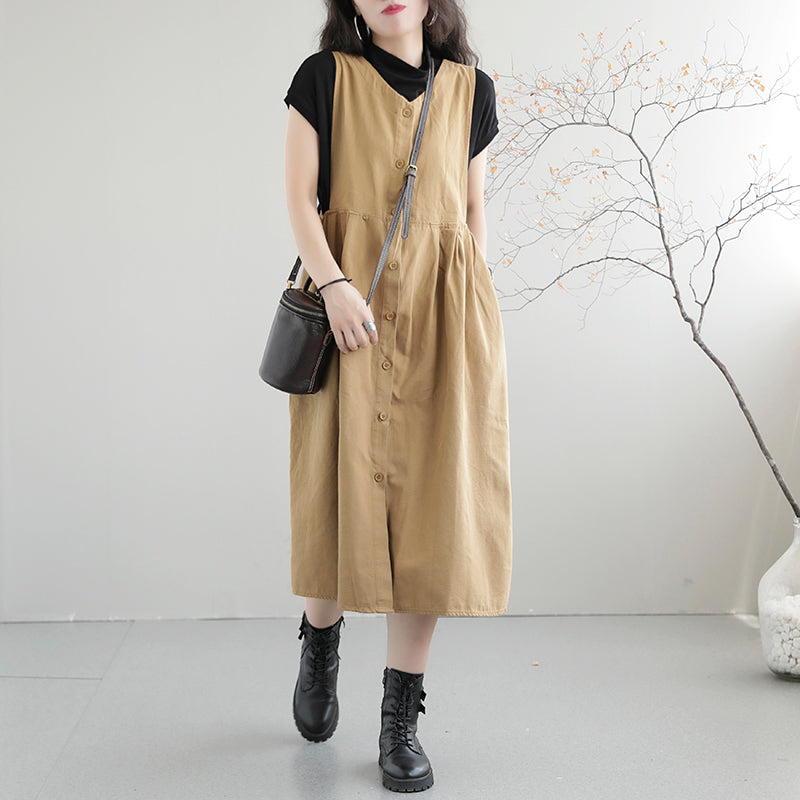 Sleeveless Summer Autumn Loose Casual Cotton Dress