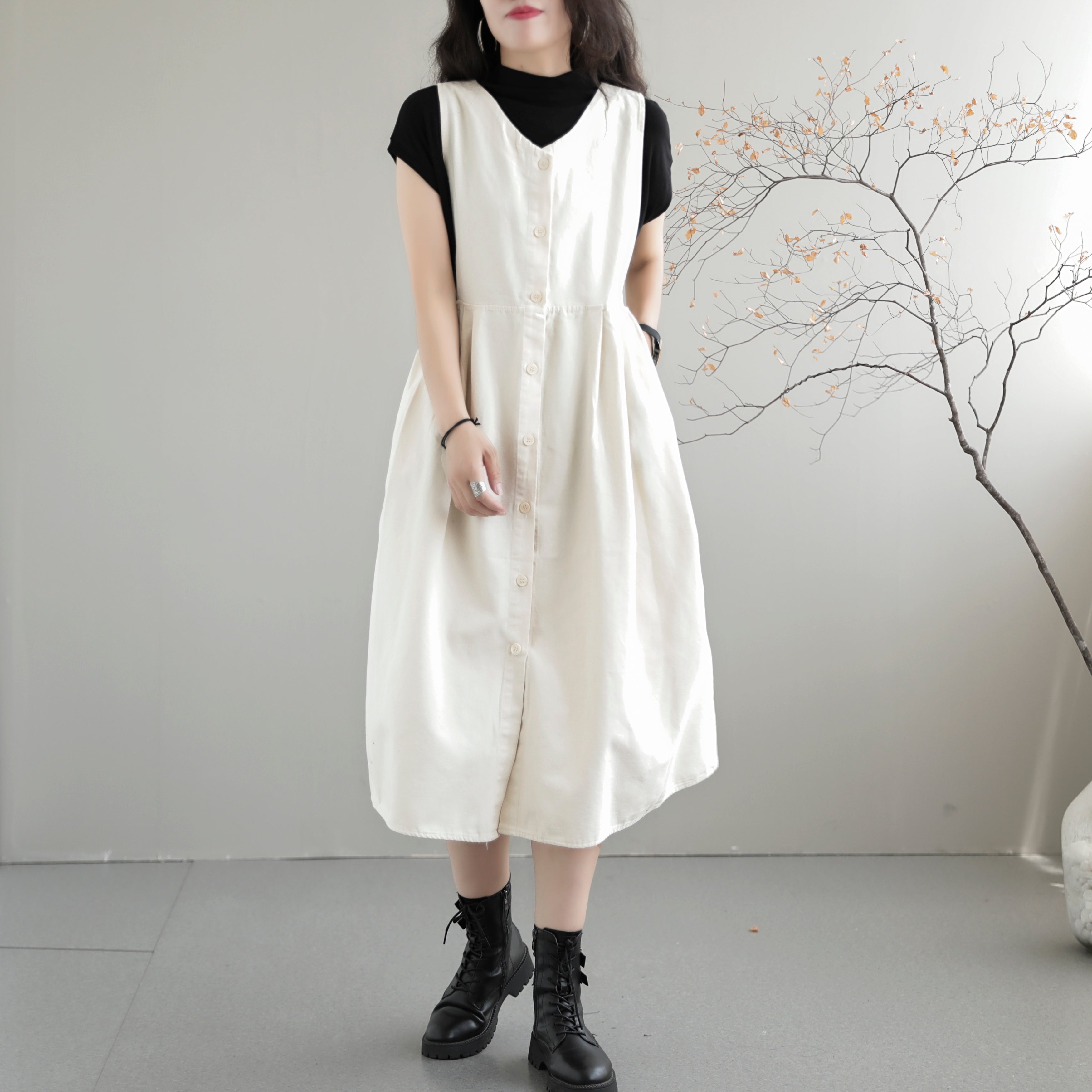 Sleeveless Summer Autumn Loose Casual Cotton Dress