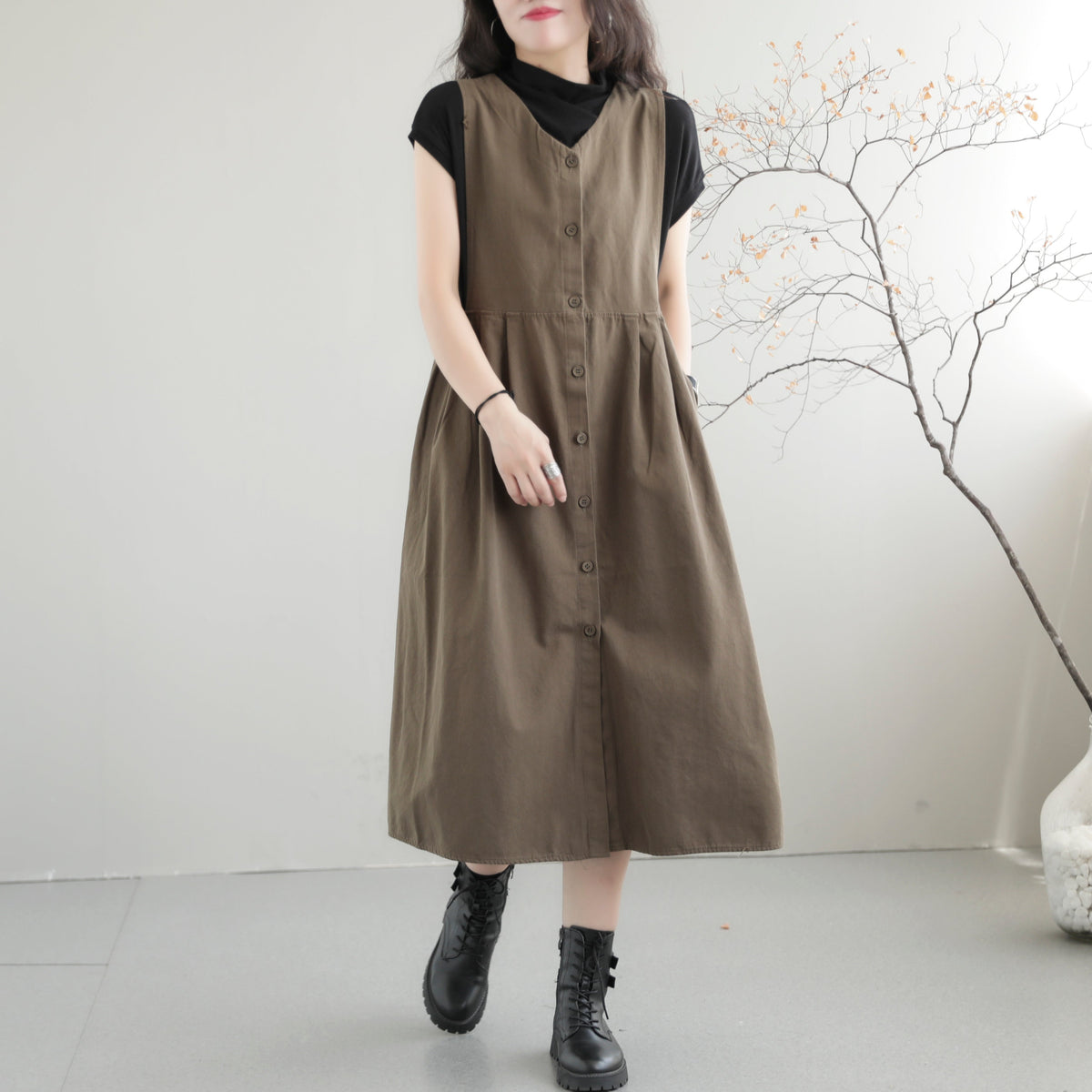 Sleeveless Summer Autumn Loose Casual Cotton Dress