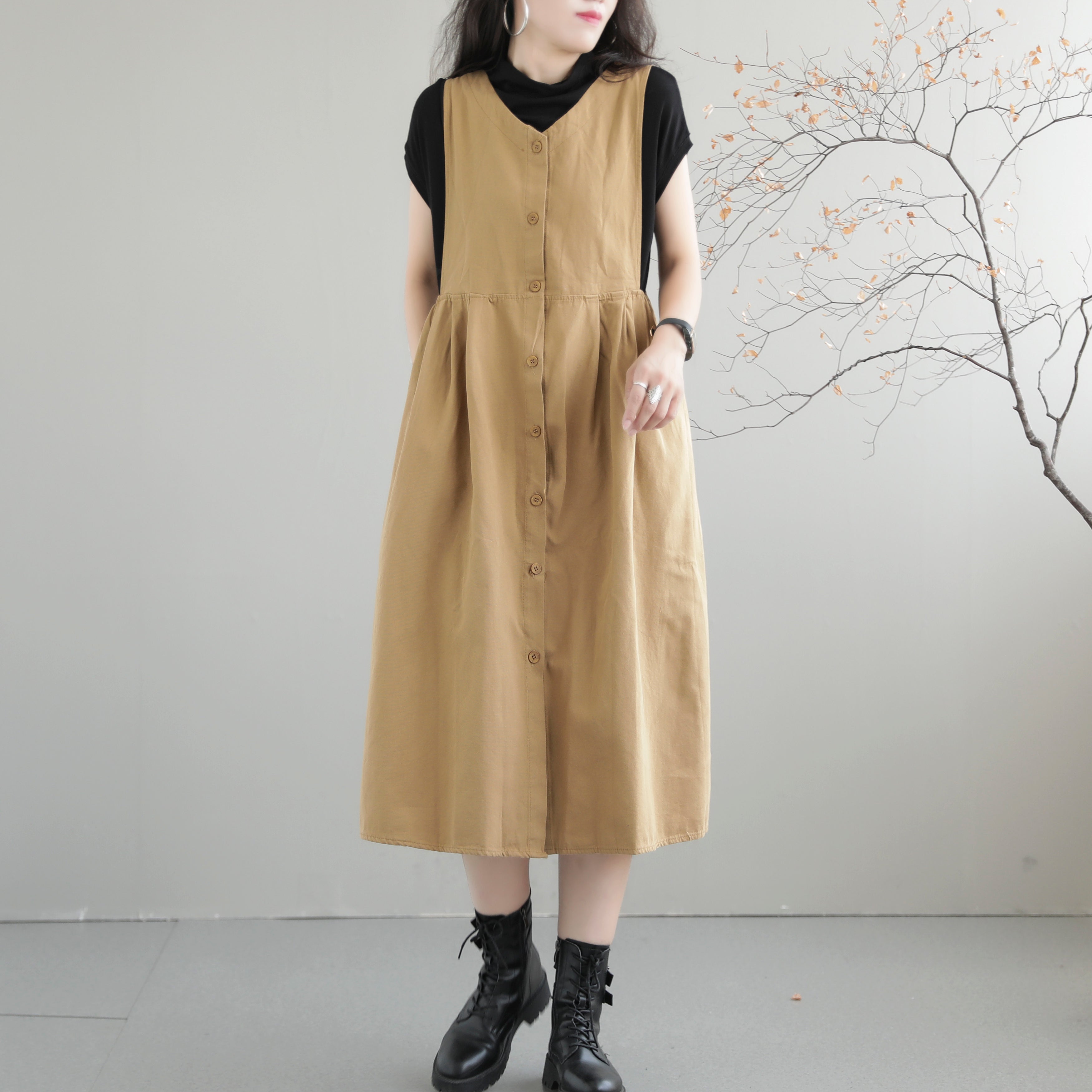 Sleeveless Summer Autumn Loose Casual Cotton Dress