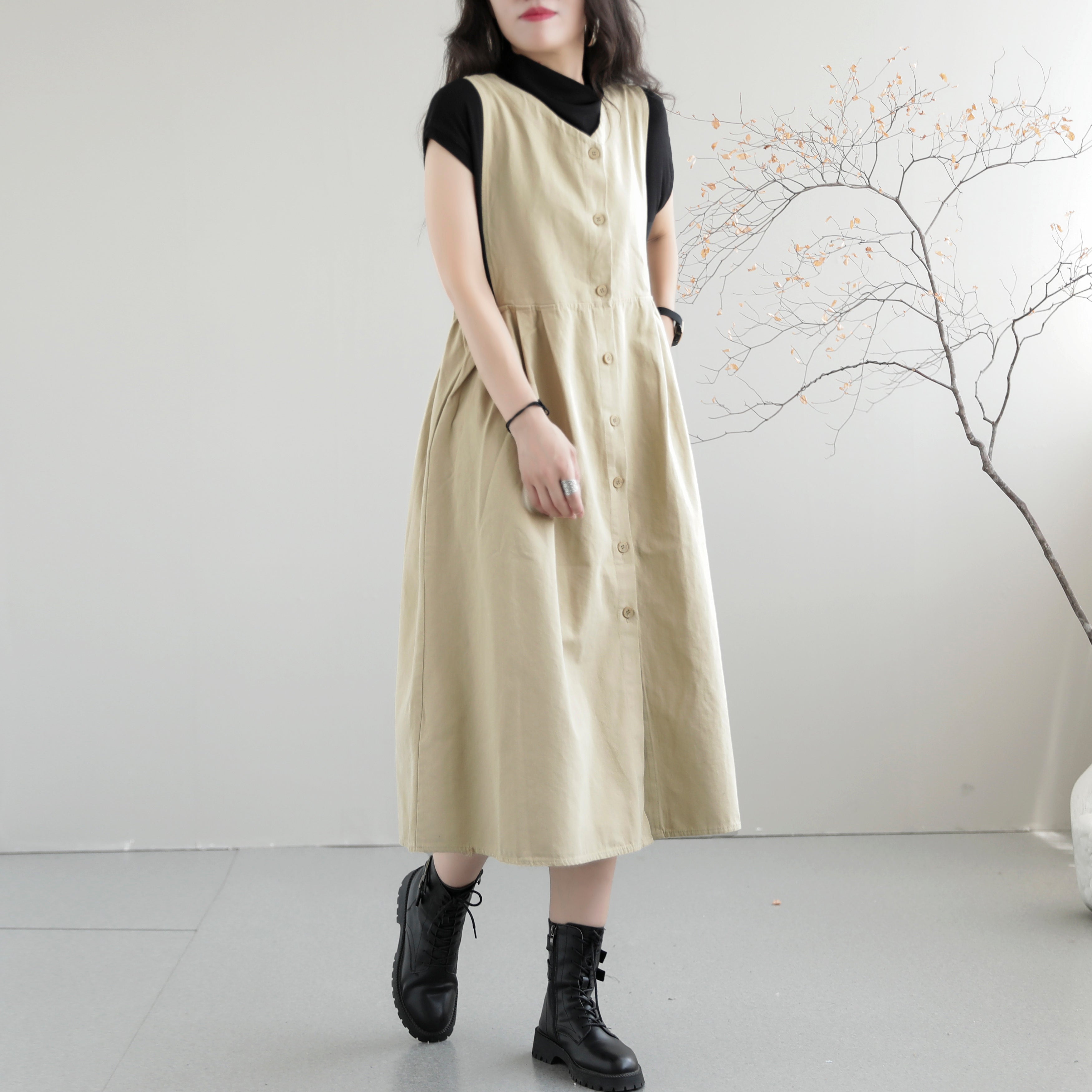 Sleeveless Summer Autumn Loose Casual Cotton Dress