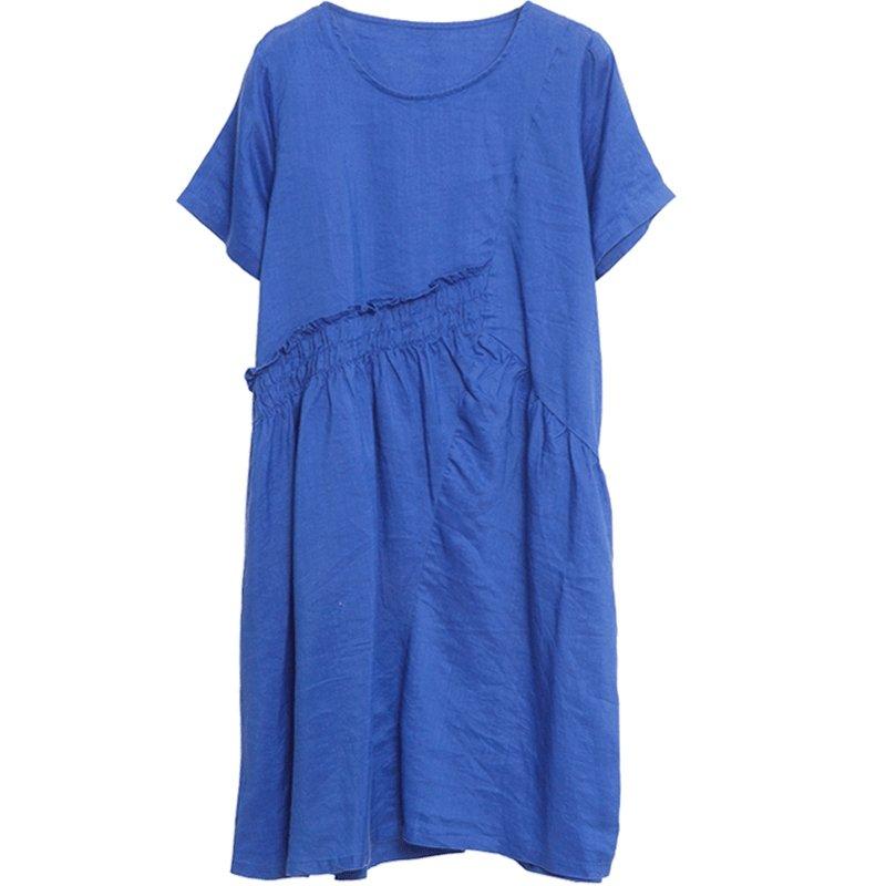 Solid Loose Round Neck Short Sleeve Dress For Women